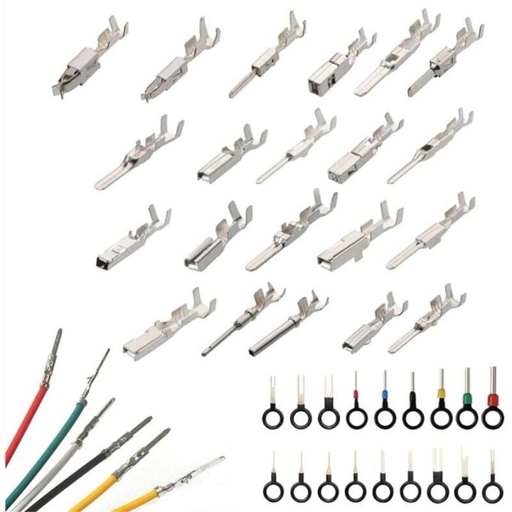 Kit de pini terminali pentru conexiuni electrice auto, 340 piese, dimensiuni 1-3.5 mm, metal, set