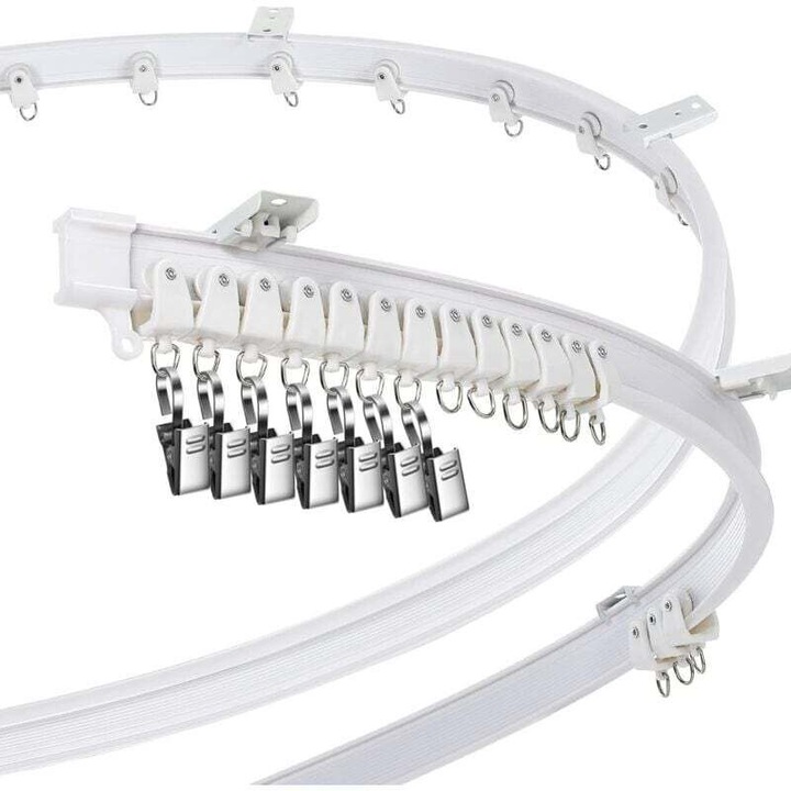 Cale de perdea flexibila, 2m, alb, set complet cu accesorii