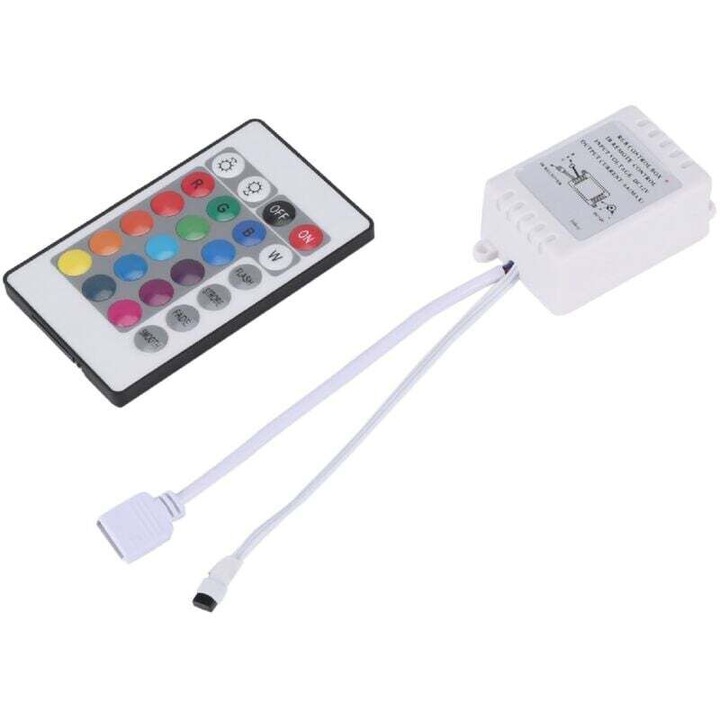 Controler RGB LED cu 24 butoane, 12V, 16 culori, 62x35x23mm