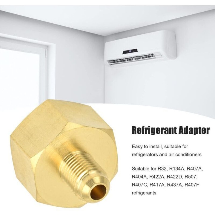 Adapter Gas R404 Adaptor refrigerant, 1/4 SAE, pentru R32, R134A, R407A, R404A, R422A ...