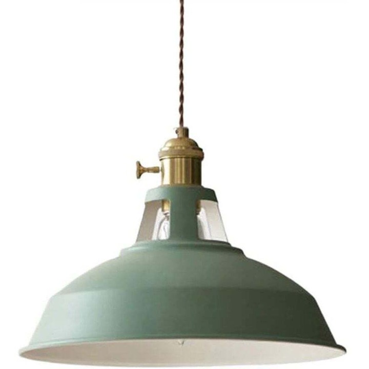 Lustra vintage industriala, design nordic, abajur verde, E27, inaltime ajustabila