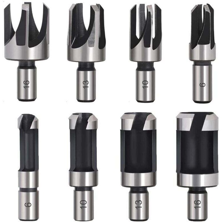 8 darabos fa tipli fúrókészlet, 6mm/10mm/13mm/16mm, titán bevonatú szénacélból