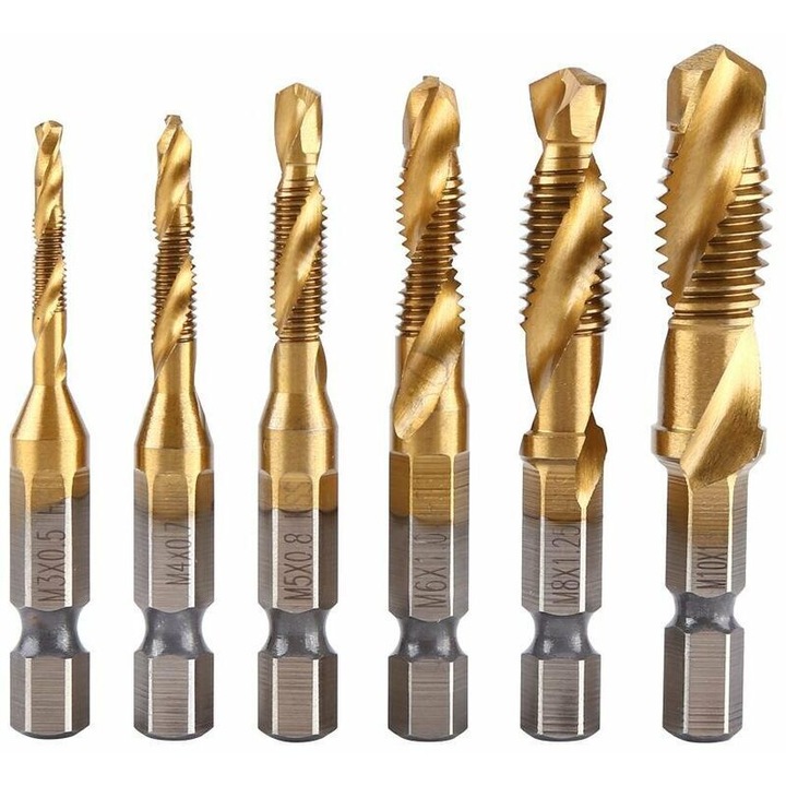6 darabos HSS titán menetfúró készlet M3-M10 hatszögletű 6.35mm