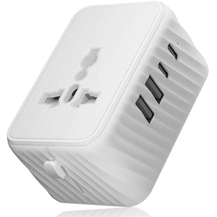 Adaptor de priza universal, 5 in 1, 2 USB-A, 2 USB-C, multicolor, compact