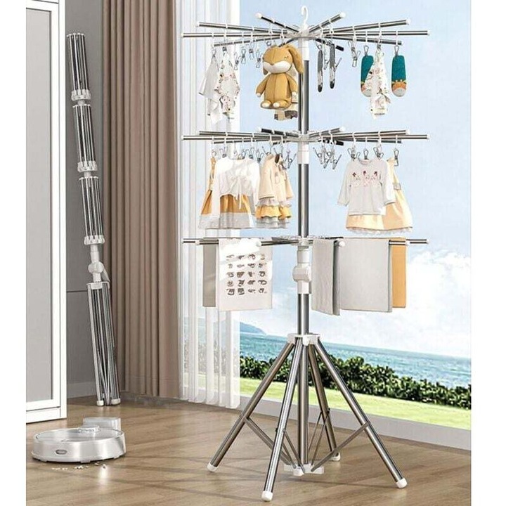 Uscator rufe pliabil, 3 niveluri, cu clipsuri antivant, design rotativ, pentru interior si exterior