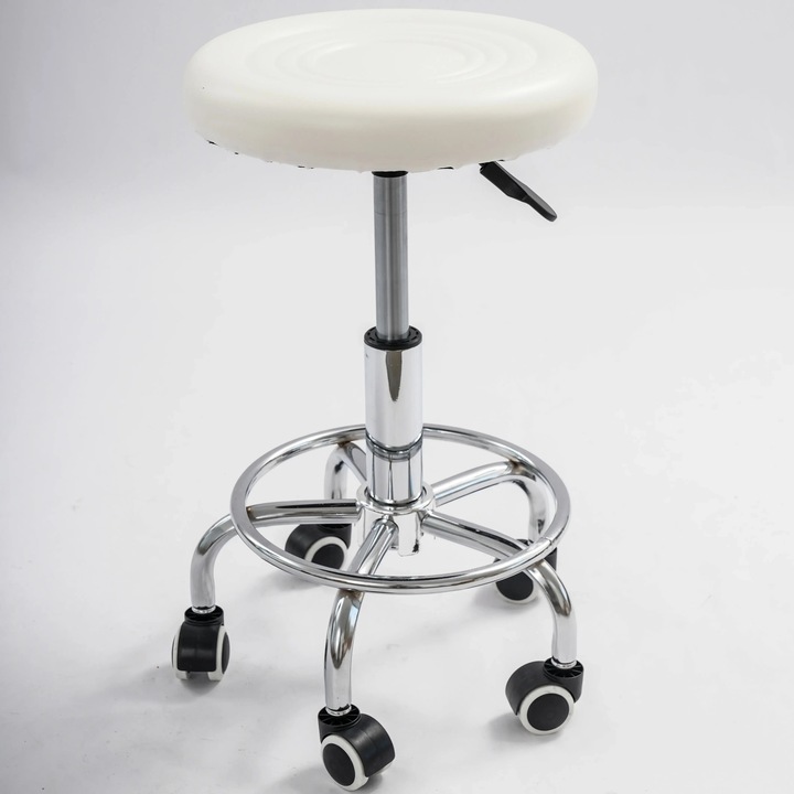 Scaun de bar rotativ, reglabil pe inaltime, Alb, 33x45-57cm