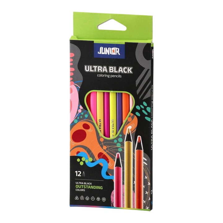 Junior Ultra Black színes ceruzák, 12 szín