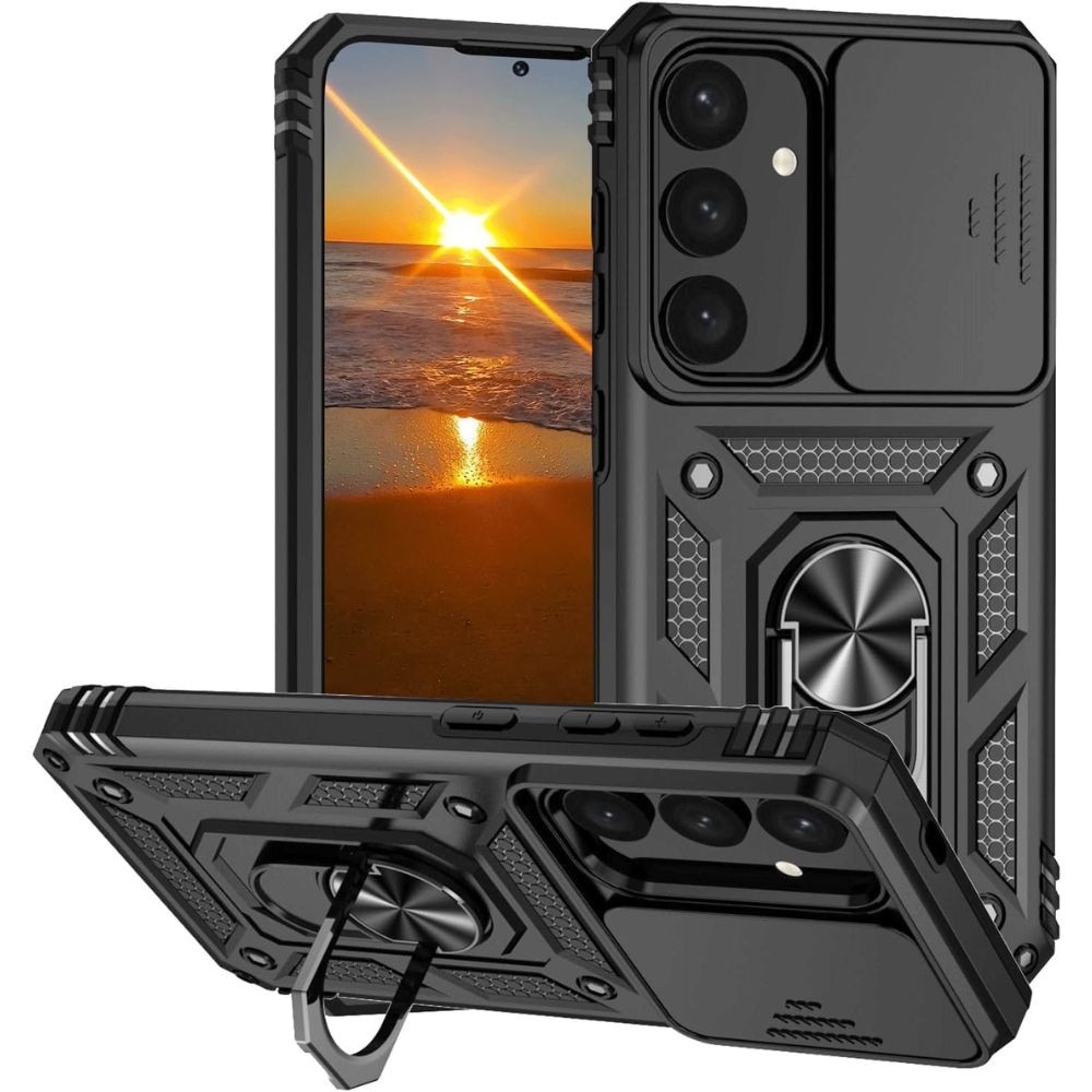 Husa Defender Slide, pentru Samsung Galaxy A57, Camera Shield, Inel rotativ, Suport stand magnetic, Negru