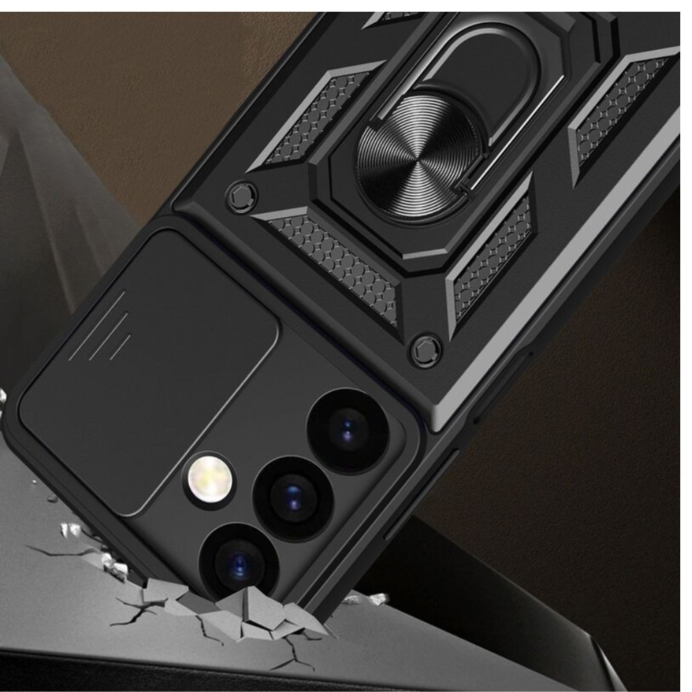 Husa Defender Slide, pentru Samsung Galaxy A57, Camera Shield, Inel rotativ, Suport stand magnetic, Negru