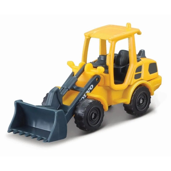 Buldoexcavator mini Volvo, set de vehicule de construcție, metal și plastic, galben și gri, 7.5cm