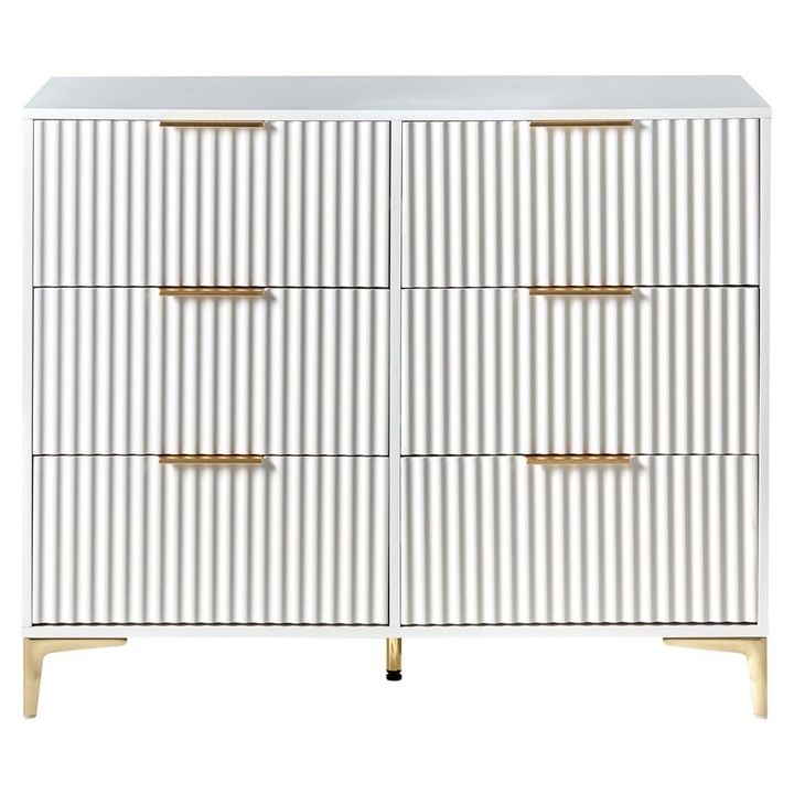 Comoda cu 6 sertare Beliani Alb, design modern, metal auriu, 108x40x89cm