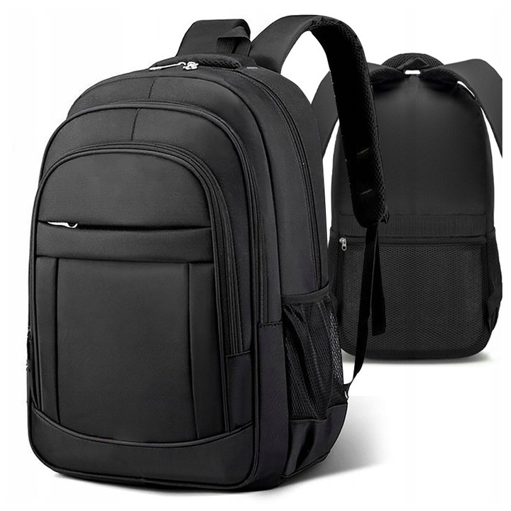 Ghiozdan unisex Vedor Premium, 4 compartimente, rezistent la apa, negru, pentru scoala si munca