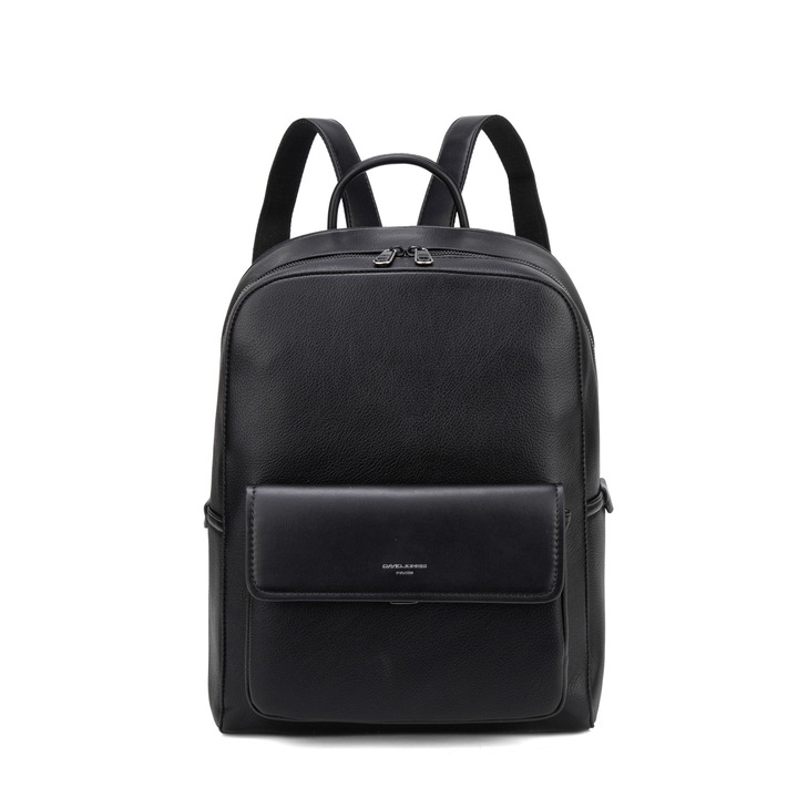 David Jones, Rucsac de piele ecologica cu buzunar cu clapa Novara Elite, Negru
