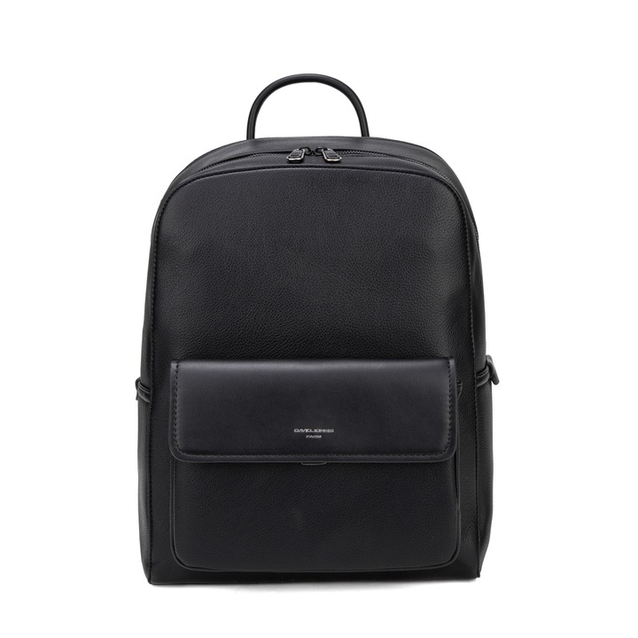 David Jones, Rucsac de piele ecologica cu buzunar cu clapa Novara Elite, Negru