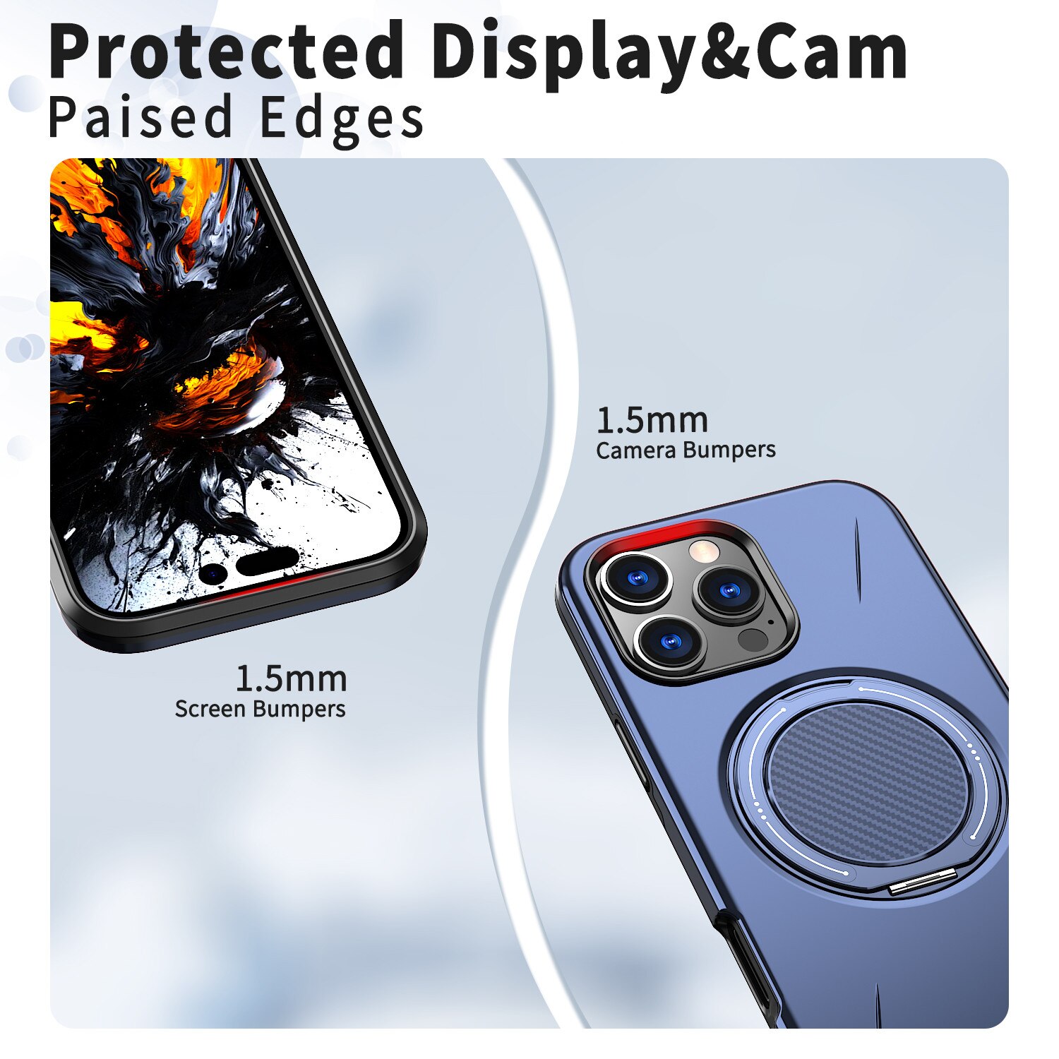 Husa de Protectie MagSafe pentru iPhone 16 Pro, Suport Rotativ 360° din Aliaj, Compatibila cu Incarcare Wireless si Suport Auto, Design Anti-Soc, Margini Ridicate, Albastru