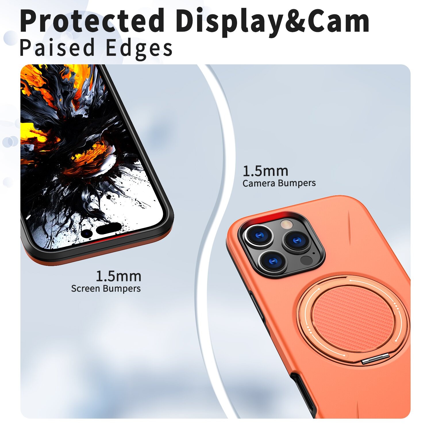 Husa de Protectie MagSafe pentru iPhone 16 Pro, Suport Rotativ 360° din Aliaj, Compatibila cu Incarcare Wireless si Suport Auto, Design Anti-Soc, Margini Ridicate, Portocaliu