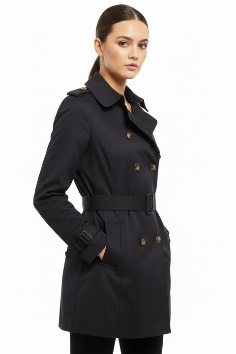 Hailys fekete női ballonkabát, derékban megkötős, gombos, XL méret