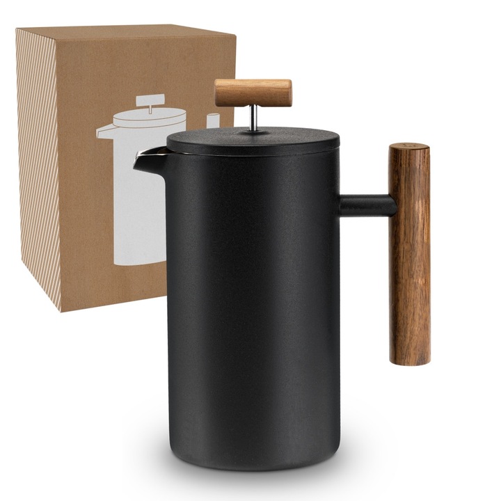 Cafetiere Lambda Coffee, 600 ml, otel inoxidabil, design din lemn, izolatie dubla