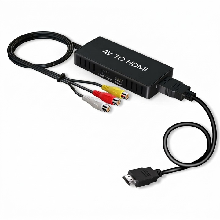 RCA-HDMI átalakító XPQKDC, 1080P, PAL/NTSC támogatás, fekete szín