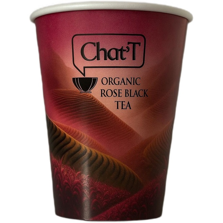 Ceai negru Chat'T Rose Black, cu petale de trandafir, 2in1, Pahar cu filtru, 400 ml, infuzie 3g/pahar, 16 buc/set