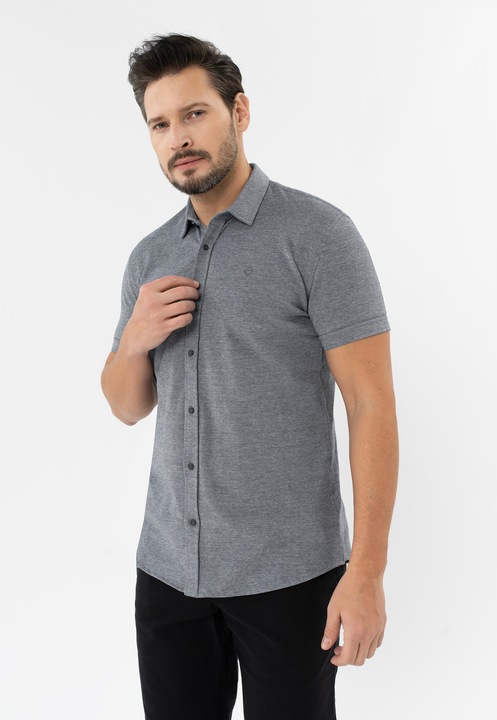 Férfi rövid ujjú pamut ing, Regular Fit, C-Londian, grafit, Grafitszürke
