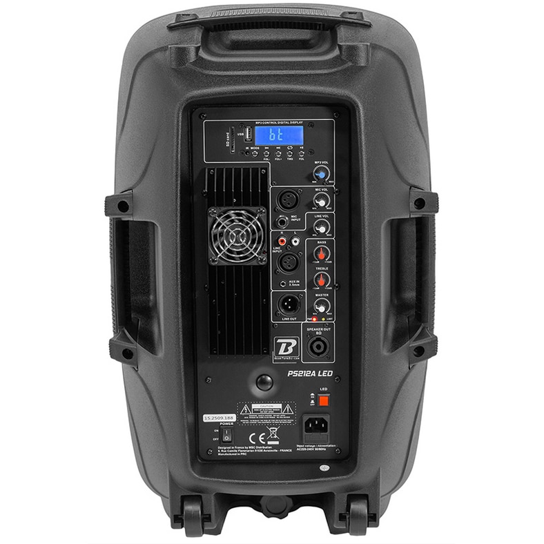 Set boxe BoomTone DJ 2x12" activ + pasiv, 500W, USB/SD/BT, cu 2 stative, 580x378x295mm