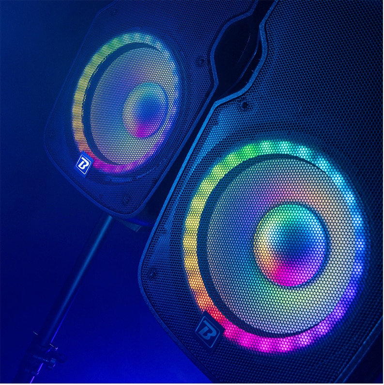 Set boxe BoomTone DJ 2x12" activ + pasiv, 500W, USB/SD/BT, cu 2 stative, 580x378x295mm