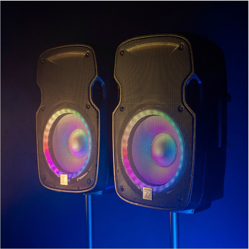 Set boxe BoomTone DJ 2x12" activ + pasiv, 500W, USB/SD/BT, cu 2 stative, 580x378x295mm