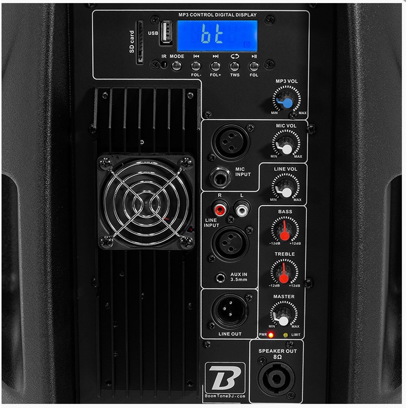Set boxe BoomTone DJ 2x12" activ + pasiv, 500W, USB/SD/BT, cu 2 stative, 580x378x295mm