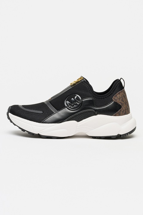 Michael Kors, Pantofi sport Sami Zip cu logo, Negru/Maro