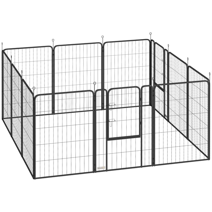 Tarc pentru animale, PawHut, Otel, 204cm x 204cm x 100cm, Negru