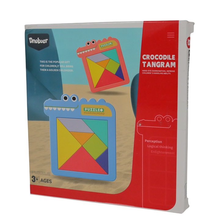 Joc educativ, LimArt, Tangram crocodil, 7 piese, multicolor, 20x20cm
