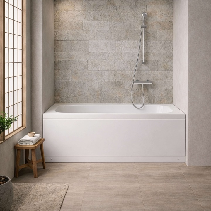 Cada de baie dreptunghiulară Celesta Lena, acril, alb, 170x70cm, set complet inclus