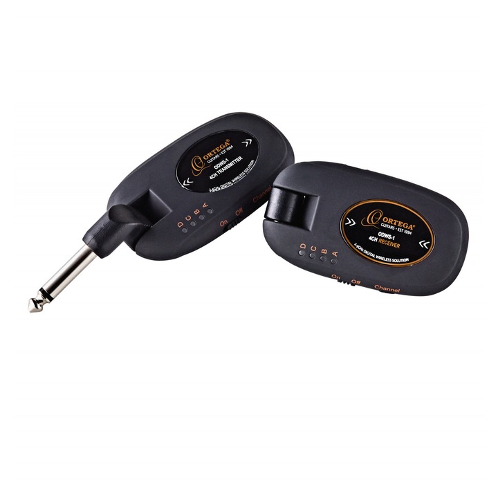 Ortega ODWS-1BK vezeték nélküli rendszer gitárhoz, 24Bit/48KHz, meghosszabbított üzemidő, fekete