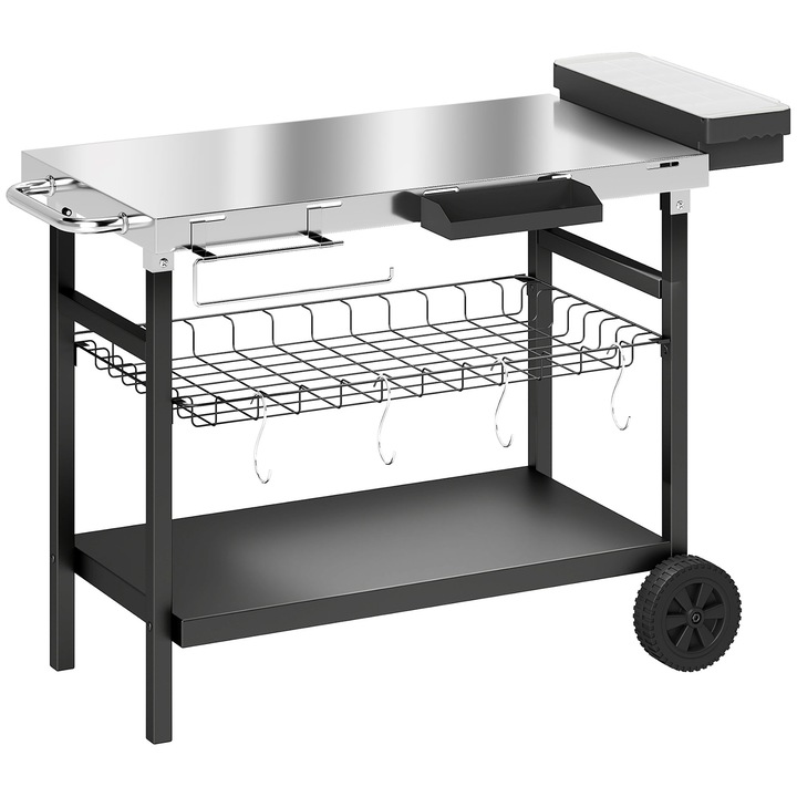 Carucior pentru gratar, Outsunny, metal, negru, 114x61x81cm