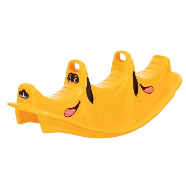 Balansoar pentru copii Dohany Galben cu manere de sustinere, utilizare interior/exterior, pentru 1,2 sau 3 copii, realizat din plastic rezistent