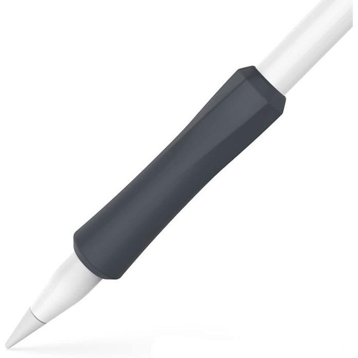 Husă din silicon pentru Apple Pencil Gelle, ergonomică, gri fumuriu, compatibilă cu Apple Pencil 1&2