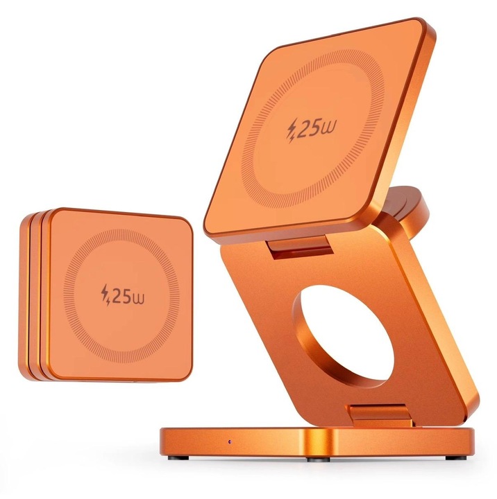 Încărcător wireless portabil 25W, Alfkary, magnetic pliabil 3 în 1, pentru telefoane mobile, alb, Tip C