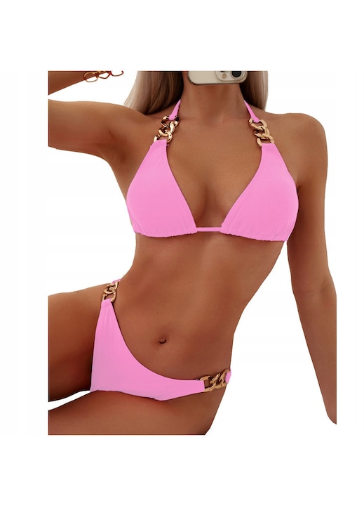 Fürdőruha, SNM, kétrészes bikini, arany láncok, lila, L