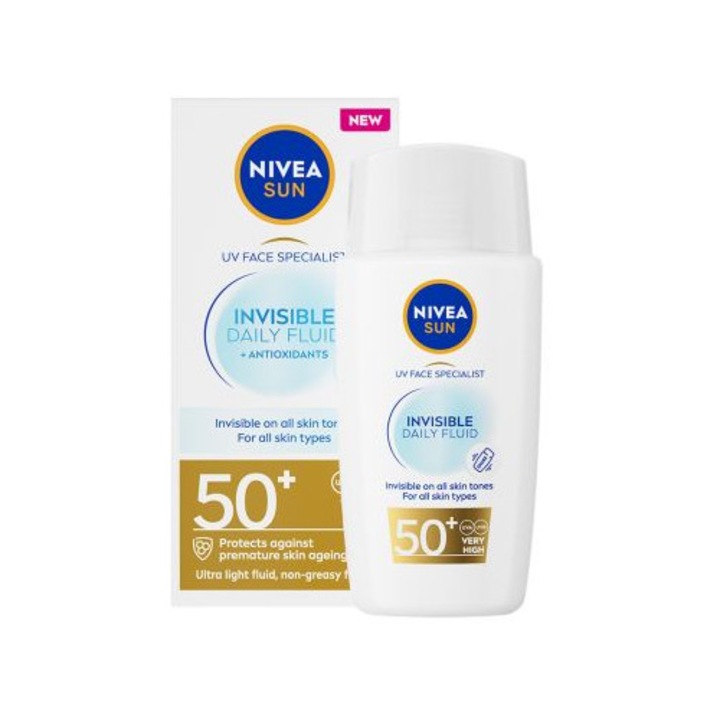 Nivea Sun SPF 50+ arcra való fényvédő krém, Triple Protect, 50 ml, ultrakönnyű fluid