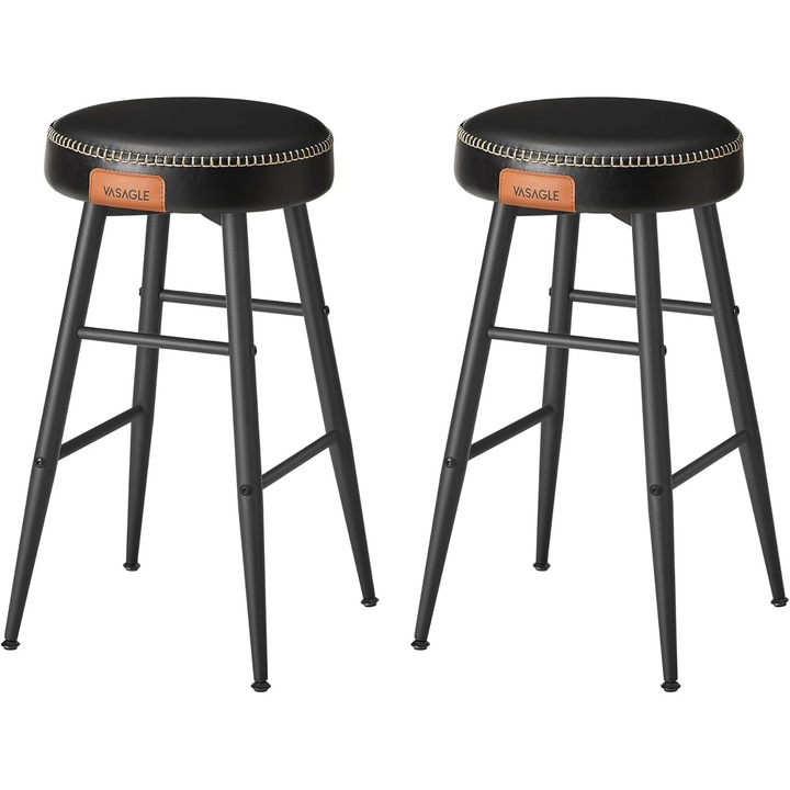 Set 2 scaune bar EKHO, tapiterie PU, cadru metalic, 50x50x63 cm, negru