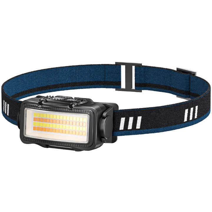 BYONDSELF® Fejlámpa, 1000 Lumen, 1800mAh, Érzékelős Kapcsoló, 8 Világítási Mód, Széles Világítási Tartomány, Túrázáshoz, Horgászathoz, Vadászathoz, Kék