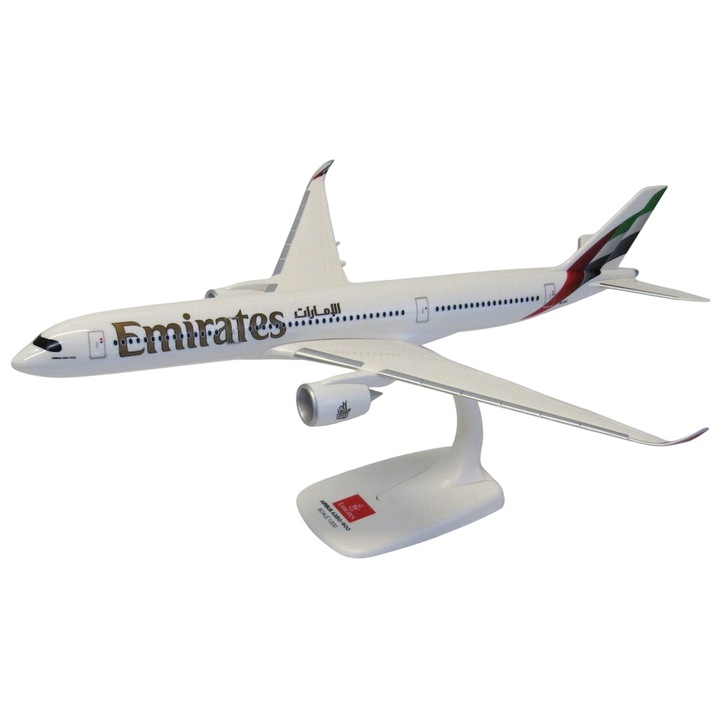 Emirates Airbus A350-900 repülőgép modell, műanyag, 34x32x9cm, 1:200 méretarány
