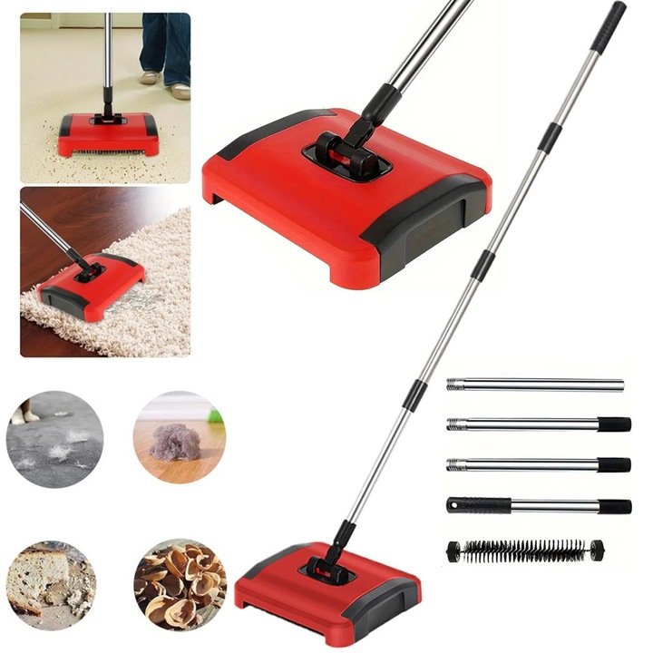 Matură manuală CHOOLY, ajustabilă, pentru podea și covoare, multicolor, 107x22x24, 5cm, cu perii rotative