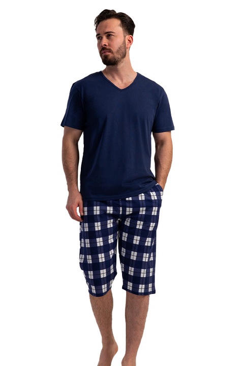Vienetta Man férfi pizsama, ClassicCheck V-nyakú modell