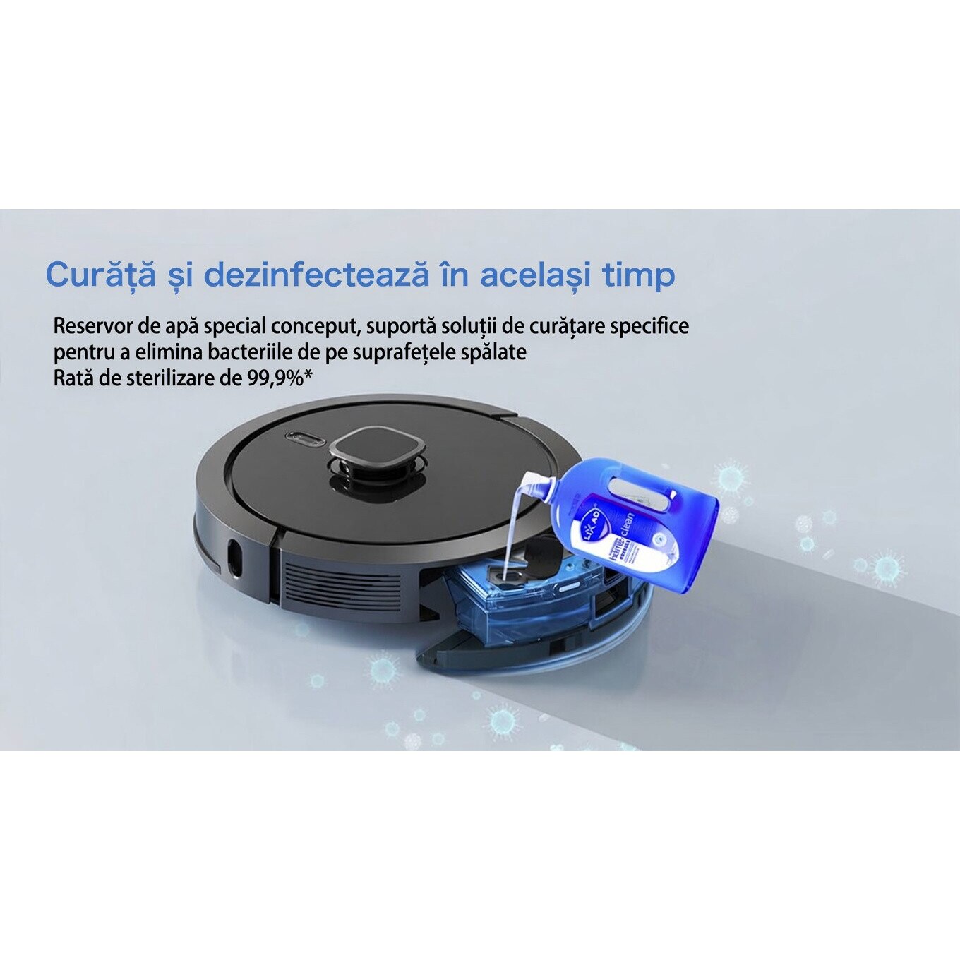 Aspirator robot NexHome, model Valerio Smart, 3000 Pa, navigatie LiDAR, functie mopare, set complet, negru, 350x98mm