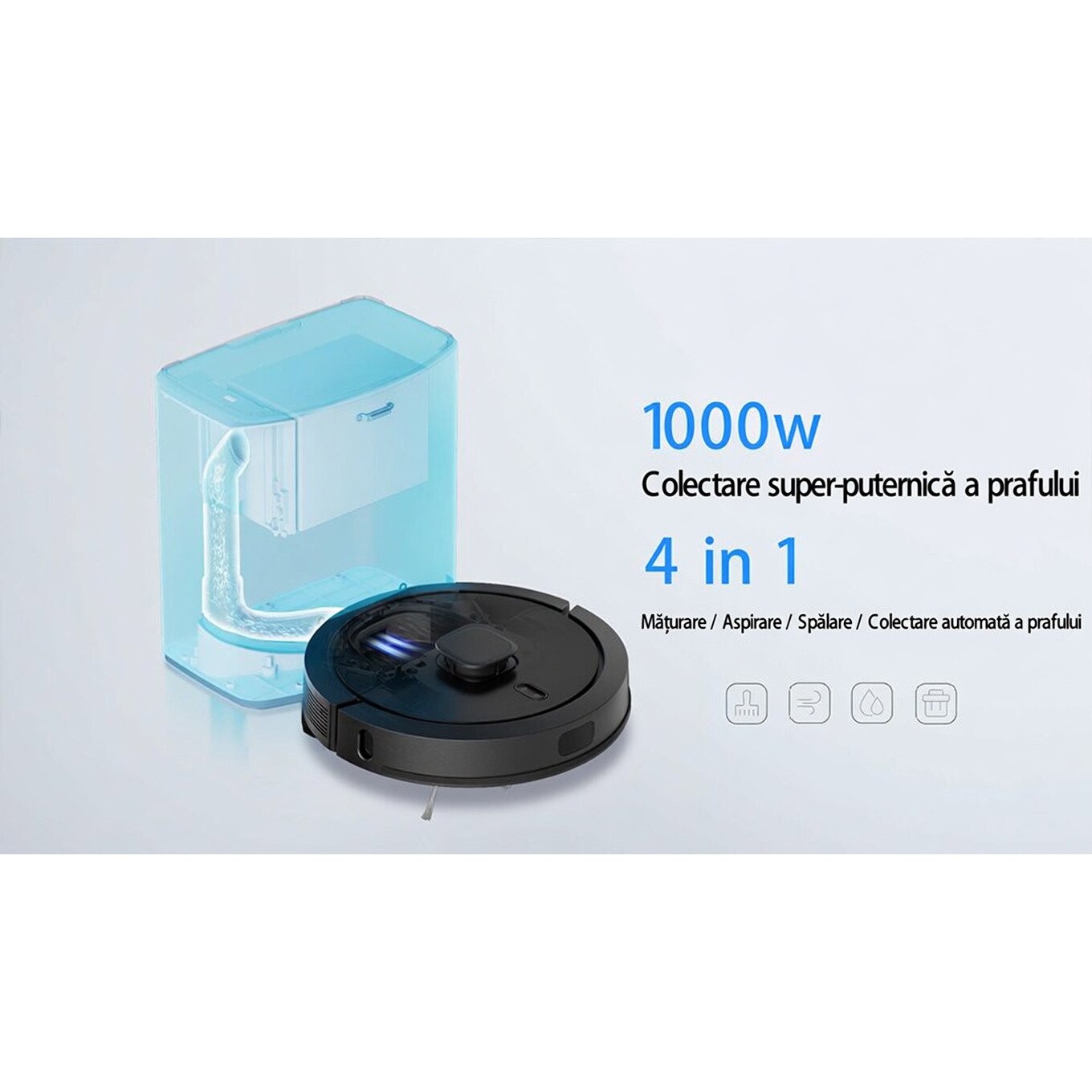 Aspirator robot NexHome, model Valerio Smart, 3000 Pa, navigatie LiDAR, functie mopare, set complet, negru, 350x98mm