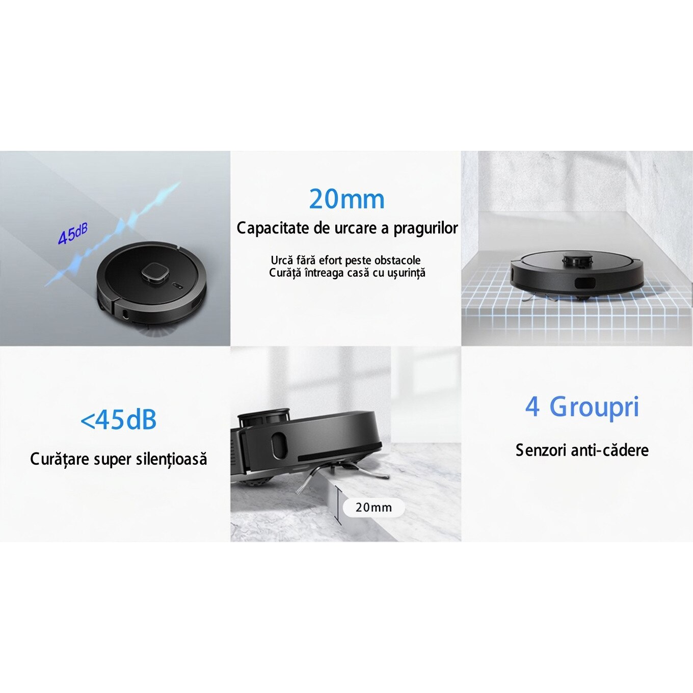 Aspirator robot NexHome, model Valerio Smart, 3000 Pa, navigatie LiDAR, functie mopare, set complet, negru, 350x98mm