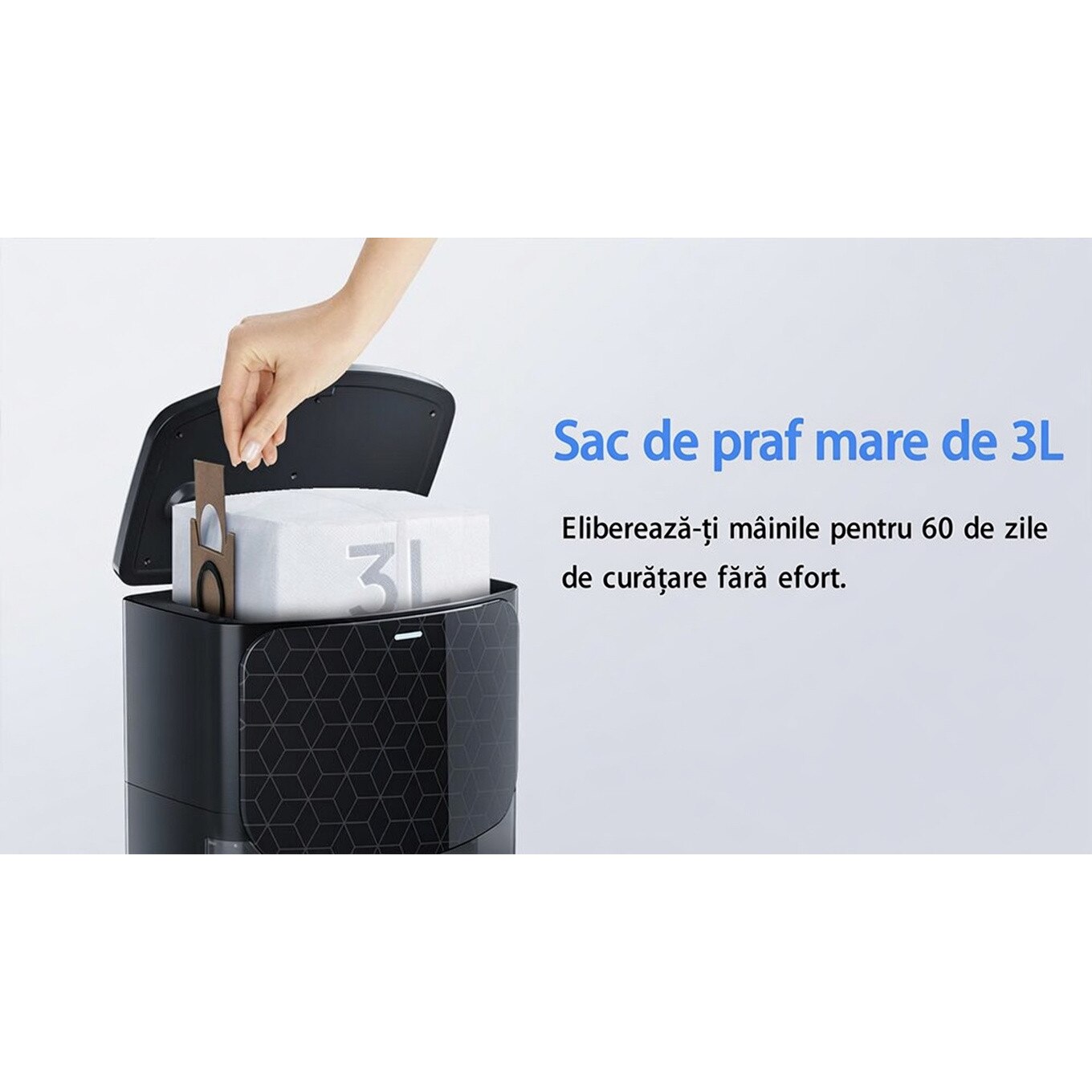 Aspirator robot NexHome, model Valerio Smart, 3000 Pa, navigatie LiDAR, functie mopare, set complet, negru, 350x98mm