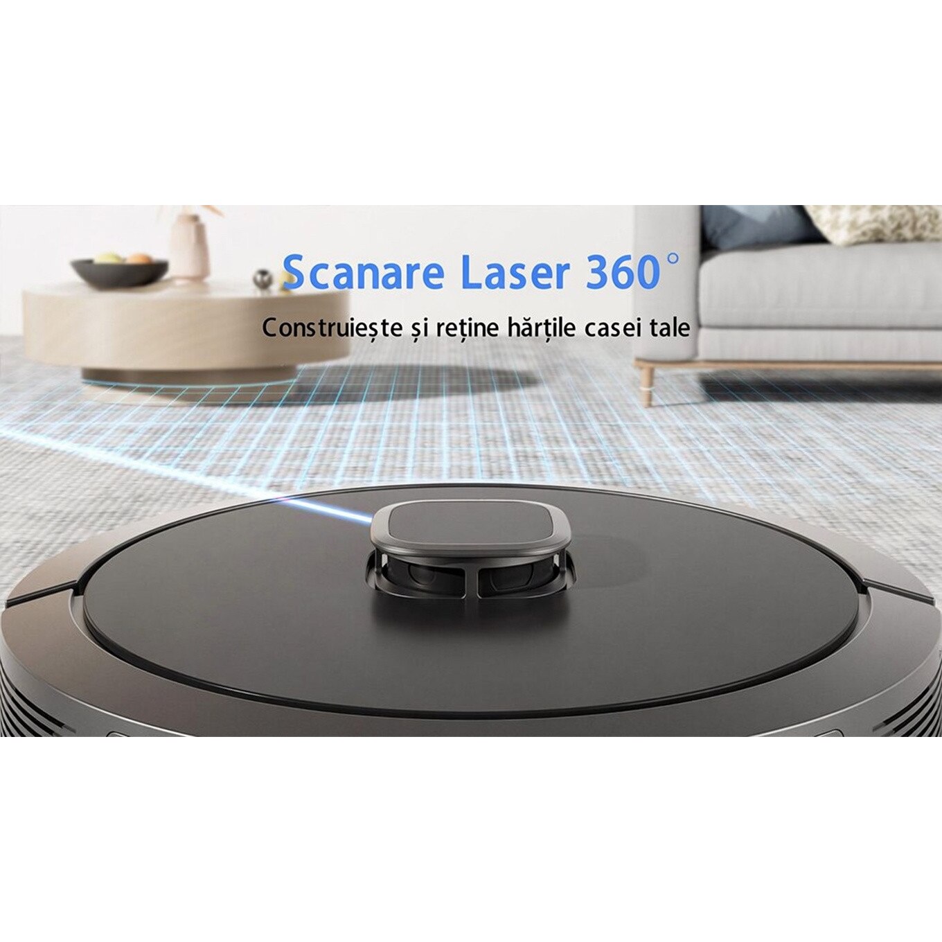 Aspirator robot NexHome, model Valerio Smart, 3000 Pa, navigatie LiDAR, functie mopare, set complet, negru, 350x98mm
